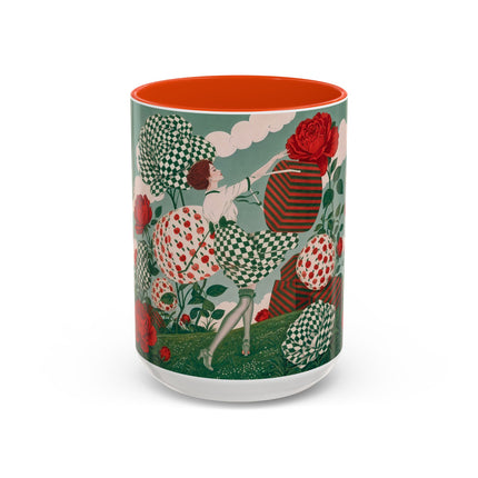 🌹💚 The Scarlet Rose Checkerboard Garden Colorful Mug – Art Deco Floral Whimsy