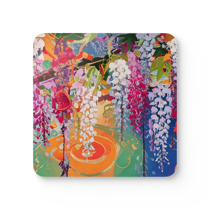 Golden Wisteria Elegance Corkwood Coaster Set