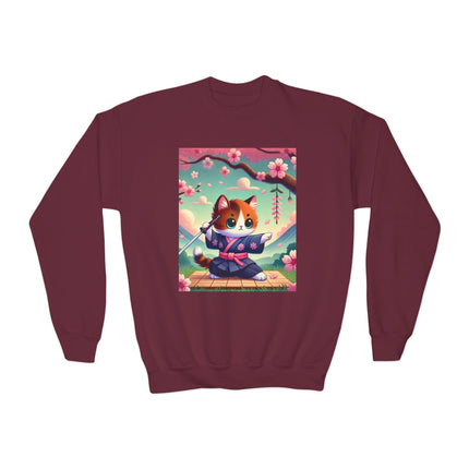 Playful Kitten in the Tea Room Youth Crewneck Sweatshirt – Whimsy, Elegance & Gentle Charm