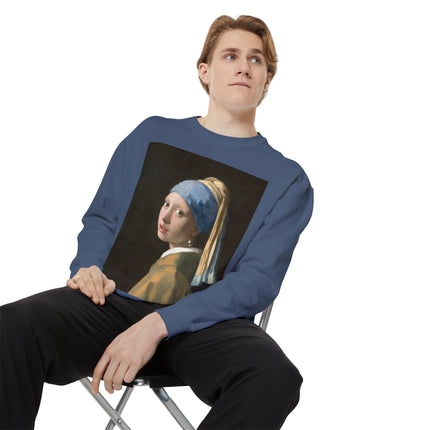 Girl with a Pearl Earring by Johannes Vermeer Unisex Garment-Dyed Sweatshirt