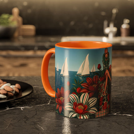 ⛵🌹 The Seaside Rose Traveler Colorful Mug – Art Deco Floral Elegance