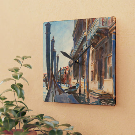 Gondola Moorings on the Grand Canal by John Singer Sargent Acrylic Wall Clock, Round and Square