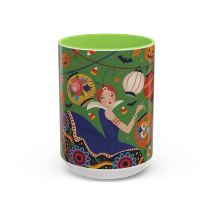 🏮🎃 The Lady Of Halloween Lanterns Colorful Mug – Colorful Art Deco Halloween Charm