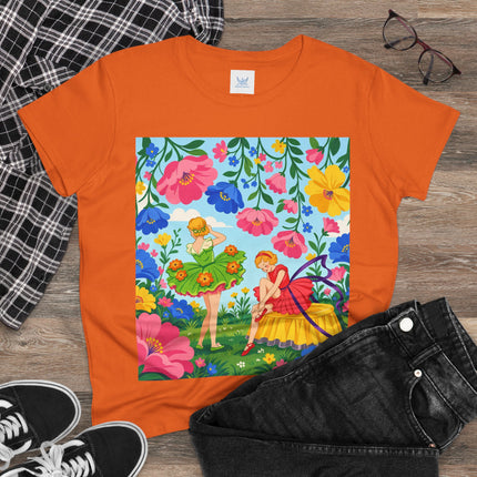🌸🧚 The Fairies In The Flower Garden Cotton Tee – Art Deco Floral Whimsy