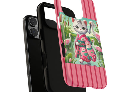 Geisha Kitten Strolls Among the Spoonbills Phone Cases