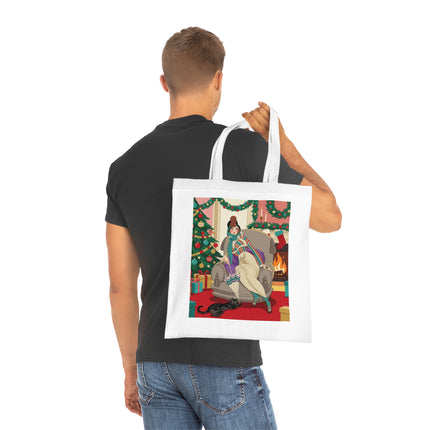 🔥🎄 The Lady Of The Christmas Hearth Cotton Tote Bag – Art Deco Holiday Warmth