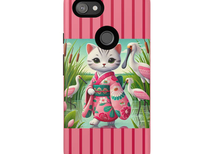 Geisha Kitten Strolls Among the Spoonbills Phone Cases