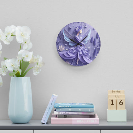 Lavender Fairy Acrylic Wall Clock, Round and Square