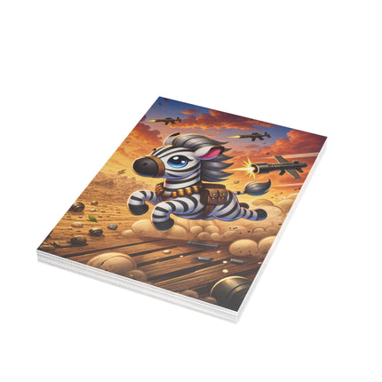 🦓💥 The Little Zebra Battlefield Dash Greeting Card – Whimsical Animal Adventure