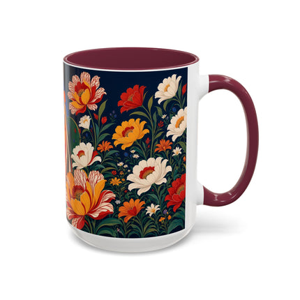 🌺🐦 The Enchanted Birdcage Garden Colorful Mug – Art Deco Floral Fantasy
