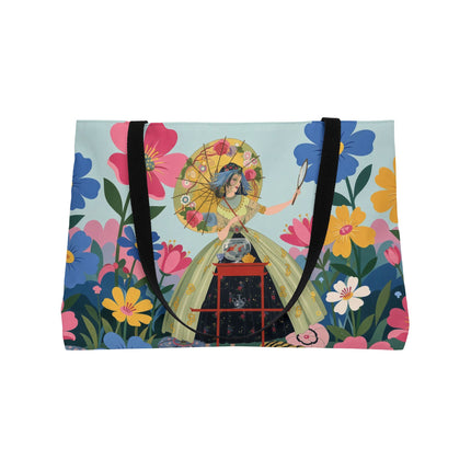 🌸🪞 The Floral Parasol Reflection Weekender Tote Bag – Art Deco Garden Fantasy