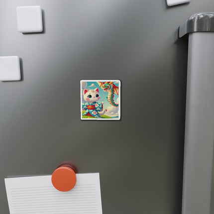 Geisha Kitten and the Dragon Kite Die-Cut Magnets (5 Sizes)