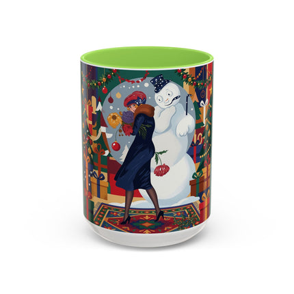 ☃️🎄 The Snowman's Christmas Companion Colorful Mug – Art Deco Holiday Fantasy