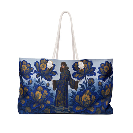 💙💛 The Sapphire Golden Blossom Promenade Weekender Bag – Art Deco Floral Elegance