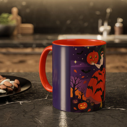 🎃🌕 The Pumpkin Moon Enchantress Colorful Mug – Elegant Halloween Masquerade