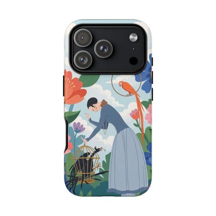 🦜🌺 The Lady Of The Garden Aviary Phone Case – Art Deco Floral Whimsy