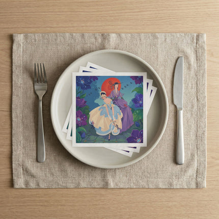 🌺☂️ The Garden Parasol Promenade Napkins – Art Deco Floral Fashion