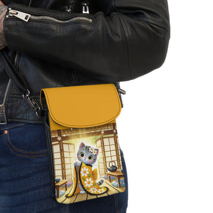 Playful Kitten in the Tea Room Small Cell Phone Wallet
