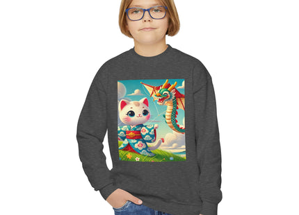 Geisha Kitten and the Dragon Kite Youth Crewneck Sweatshirt