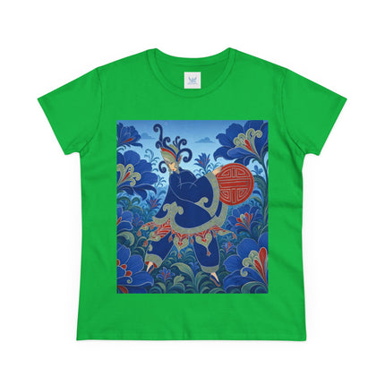 💙🌺 The Imperial Blue Garden Cotton Tee – Art Deco Oriental Elegance