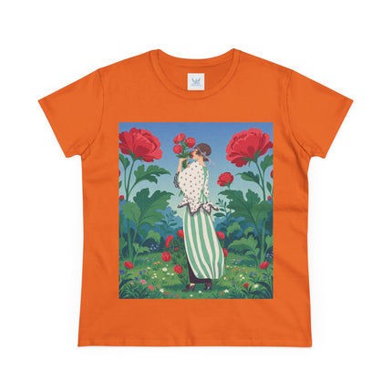 🌹🌿 The Scarlet Rose Garden Cotton Tee – Art Deco Floral Whimsy