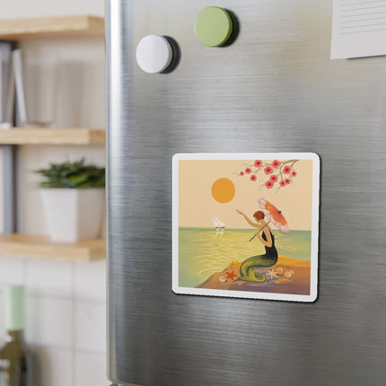 🧜‍♀️☂️ The Mermaid With The Parasol Die-Cut Magnets – Art Deco Seaside Fantasy