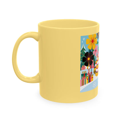 🎄🌸 The Lady Of The Striped Christmas Garden Ceramic Mug – Art Deco Holiday Whimsy