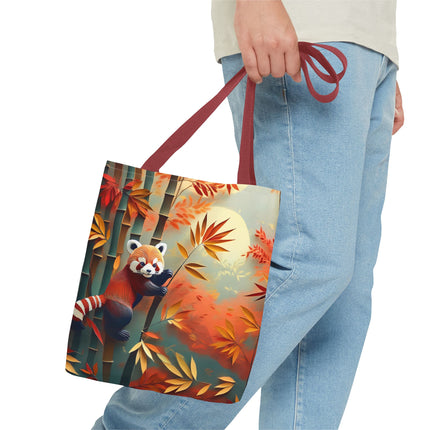 Red Panda at an Autumn Bamboo Grove Tote Bag (AOP)