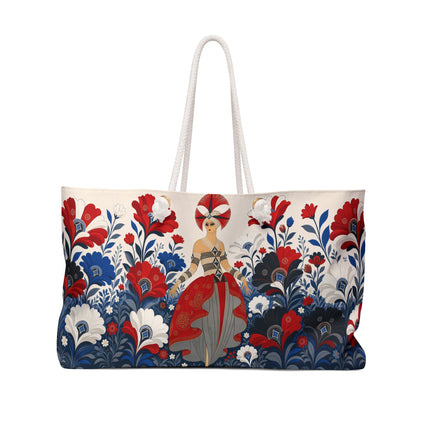 🦚🌺 The Enchanted Peacock Blossom Dancer Weekender Bag – Art Deco Floral Fantasy