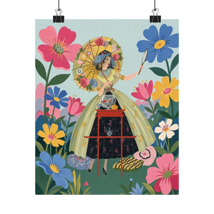 🌸🪞 The Lady Of The Flower Parasol Matte Vertical Poster – Art Deco Garden Whimsy