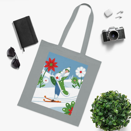 🎿🌺 The Winter Garden Skier Cotton Tote Bag – Colorful Winter Adventure
