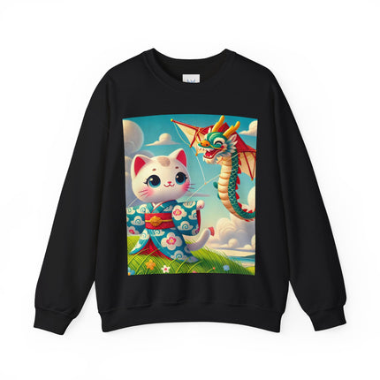 Geisha Kitten and the Dragon Kite Heavy Blend™ Crewneck Sweatshirt