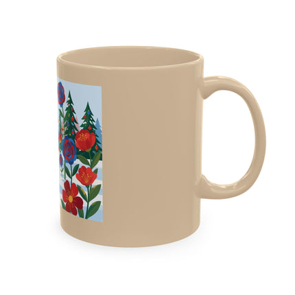 🌹🎄 The Lady Of The Holiday Roses Ceramic Mug – Art Deco Christmas Elegance