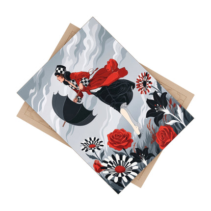 🌹☂️ The Lady In The Storm Ceramic Tile – Art Deco Floral Drama