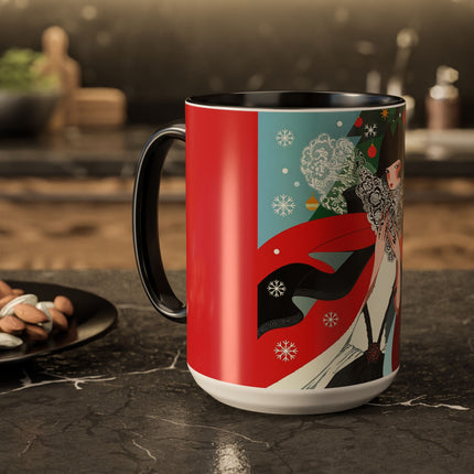 ❤️ The Lady Of The Crimson Scarf Colorful Mug – Art Deco Christmas Elegance