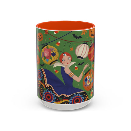 🏮🎃 The Lady Of Halloween Lanterns Colorful Mug – Colorful Art Deco Halloween Charm