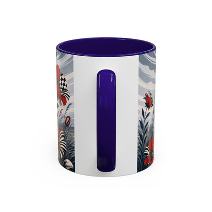 ☔🌹 The Scarlet Checkerboard Rainstorm Colorful Mug – Art Deco Floral Elegance