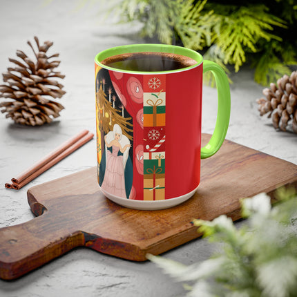 ❤️ The Lady Of The Candlelit Christmas Alcove Colorful Mug – Art Deco Holiday Elegance