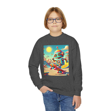 Skate Park Robot Youth Crewneck Sweatshirt – Energy, Motion & Retro-Futuristic Fun