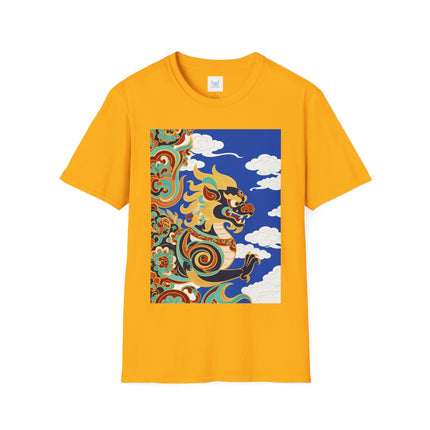 🦁☁️ The Celestial Snow Lion Softstyle T-Shirt – Tibetan Mythical Guardian & Sacred Clouds