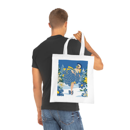 💙🎄 The Bluebell Christmas Promenade Cotton Tote Bag – Art Deco Holiday Elegance