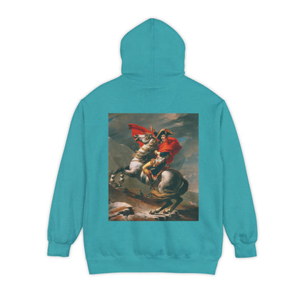 Napoleon Crossing the Alps by Jacques-Louis David Unisex Garment-Dyed Hoodie