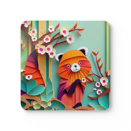 A Playful Red Panda Corkwood Coaster Set