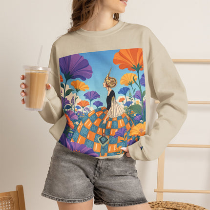 🌺🧡 The Lady Of The Golden Garden Crewneck Sweatshirt – Art Deco Fashion Fantasy