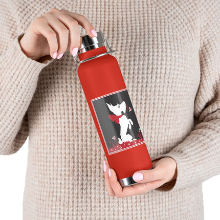 The Enchanting White Terrier with a Red Bow Copper Vacuum Insulated Bottle, 22 oz