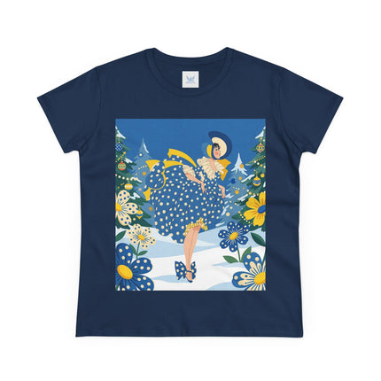 ❄️💙 The Bluebell Christmas Promenade Cotton Tee – Art Deco Holiday Elegance