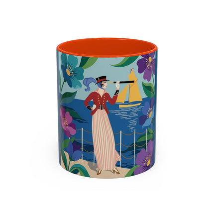 The Lady Of The Golden Horizon Colorful Mugs – Art Deco Coastal Elegance