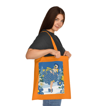 💙🎄 The Bluebell Christmas Promenade Cotton Tote Bag – Art Deco Holiday Elegance
