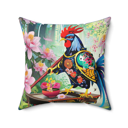 Cyberpunk Rooster Spun Polyester Square Pillow