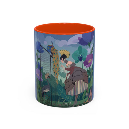 The Lady And The Enchanted Heron Colorful Mugs – Art Deco Botanical Elegance